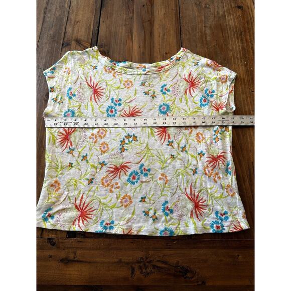 Joie Floral 100% Linen Top Shirt Boxy Size Small Cropped Beach Boho Flirty - Picture 4 of 6